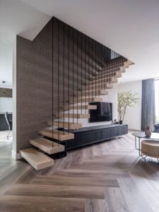 modern steel Floating staircase railing concept