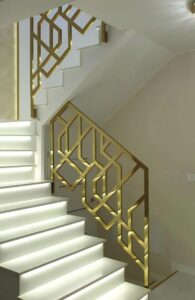 Steel & Glass Staircase Railing PVD Gold color Railing