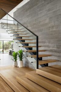 steel and glass floating type staircase railing